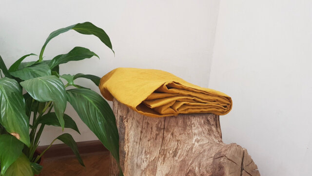 Mustard Yellow Linen Sheets - Full Size King Queen Housewarming Gift For Women - image 1