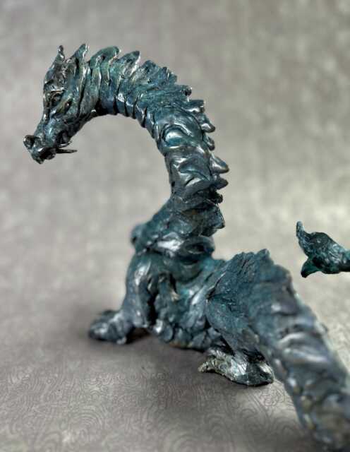 Bronze Dragon Sculpture Hand-Cast Fantasy Art Decor By Kindrie Grove - image 1