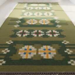 Handmade Wool Kilim Runner Rug - Geometric Scandinavian Floral Decor - thumbnail 2