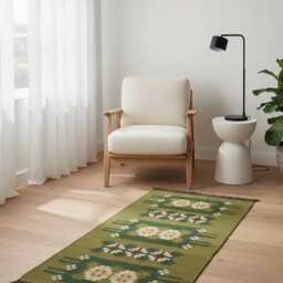 Handmade Wool Kilim Runner Rug - Geometric Scandinavian Floral Decor - thumbnail 3