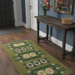Handmade Wool Kilim Runner Rug - Geometric Scandinavian Floral Decor - thumbnail 4