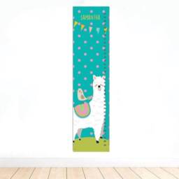Personalized Growth Chart - Llama Chart, Baby Wall Art, Nursery Decor, Custom Teal & Pink Dots - thumbnail 1