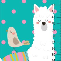 Personalized Growth Chart - Llama Chart, Baby Wall Art, Nursery Decor, Custom Teal & Pink Dots - thumbnail 2