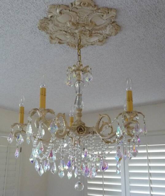Custom Vintage Style 5 Or 6 Light Brass Chandelier With Crystals For Dining Room, Bedroom, Living Room, Handmade To Order - image 1