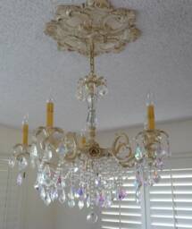 Custom Vintage Style 5 Or 6 Light Brass Chandelier With Crystals For Dining Room, Bedroom, Living Room, Handmade To Order - thumbnail 1