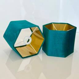 New Luxury Premium Quality Hexagon Turquoise Velvet Lamp Shade Pendant Light With Brushed Gold Lining - thumbnail 2