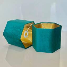 New Luxury Premium Quality Hexagon Turquoise Velvet Lamp Shade Pendant Light With Brushed Gold Lining