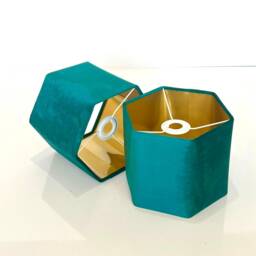 New Luxury Premium Quality Hexagon Turquoise Velvet Lamp Shade Pendant Light With Brushed Gold Lining - thumbnail 3