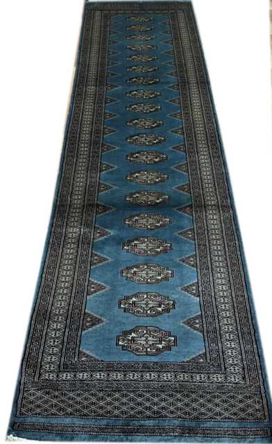 2.6x10 Gray Color Bokhara Rug - Runner Hallway Luxury Long Fine Quality Green Afghan - image 1