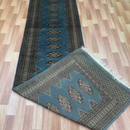 2.6x10 Gray Color Bokhara Rug - Runner Hallway Luxury Long Fine Quality Green Afghan - thumbnail 4