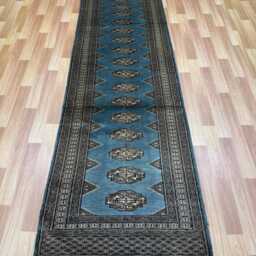 2.6x10 Gray Color Bokhara Rug - Runner Hallway Luxury Long Fine Quality Green Afghan - thumbnail 3