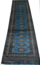 2.6x10 Gray Color Bokhara Rug - Runner Hallway Luxury Long Fine Quality Green Afghan