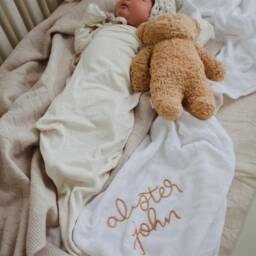 Hand Embroidered Baby Toddler Quilt // Personalized Monogram Muslin Bamboo Blanket Boho - thumbnail 2