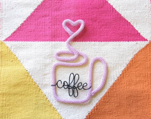 Knitted Wire Coffee Mug Sign Art Decor Lover Kitchen Wall Unique Gift - image 1