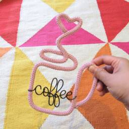 Knitted Wire Coffee Mug Sign Art Decor Lover Kitchen Wall Unique Gift - thumbnail 3