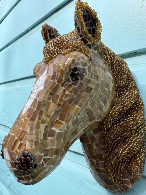 Palomino Mosaic & Beaded Horse Head Wall Hanging - image 1