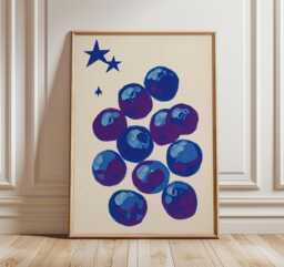 Mid Century Blueberry Art Print, Retro Kitchen Wall Art, Modern Fruit Poster, Minimalist Pop Style Home Decor - thumbnail 1