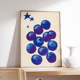 Mid Century Blueberry Art Print, Retro Kitchen Wall Art, Modern Fruit Poster, Minimalist Pop Style Home Decor - thumbnail 2