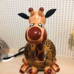 Giraffe Sitting Animal Lamp Coconut Shell Bedroom Table Floor Light Wooden Garden Handmade - thumbnail 2