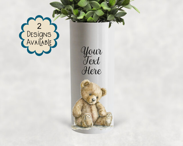 Watercolour Teddy Bear Ceramic Vase/ Flower Pot With Custom Text - The Perfect Gift For Her On Mother's Day - image 1