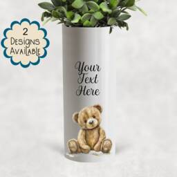 Watercolour Teddy Bear Ceramic Vase/ Flower Pot With Custom Text - The Perfect Gift For Her On Mother's Day - thumbnail 2
