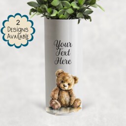 Watercolour Teddy Bear Ceramic Vase/ Flower Pot With Custom Text - The Perfect Gift For Her On Mother's Day - thumbnail 3