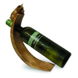 Cat Hand Carved Wooden Balance Wine Bottle Holder, Curved Gravity Stand - thumbnail 3