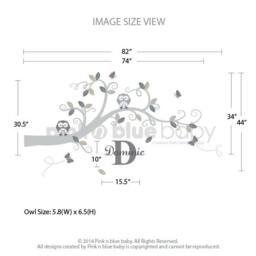 Baby Nursery Decor Branch Tree, Owls & Custom Name - Wall Decal - thumbnail 2