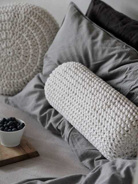 Chunky Knit Bolster Pillow Cosy Neutral Home Decor - image 1