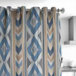 Ikat Print Curtains, Blue Tan Geometric Boho Drapes, Custom Made Window Panels For Modern Home Interior Styling - thumbnail 3