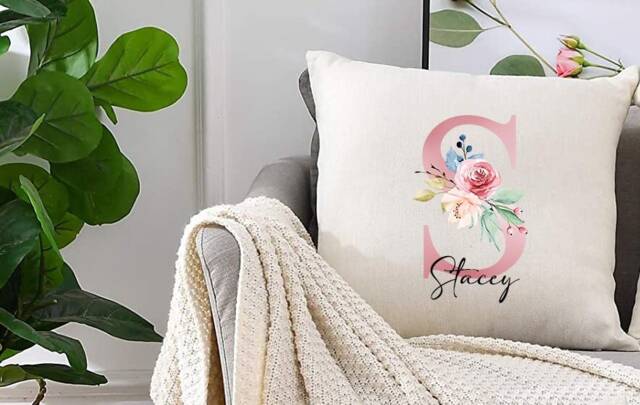 Personalised Water Colour Style Initial Name Cushion Cover, Ideal Birthday, Christmas Gift For Her