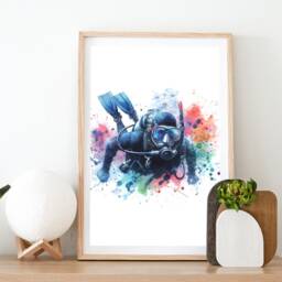 Scuba Diving Print Poster Set - Of 3 Posters - Watercolour Art Painting Decoration Decor Water Sports Gifts - thumbnail 2
