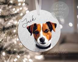 Personalised Jack Russell Bauble, Terrier Puppy Watercolour Painting Dog Digital Real Glitter Name Christmas Tree Pet Gift Ideas Lover Owner - thumbnail 1