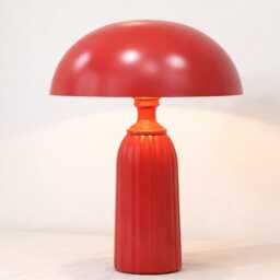 Table Lamp - Bold Modern Red Dome With Elegant Ribbed Column Base - Artistic Mid Century Bedside For Contemporary Home Decor - thumbnail 3