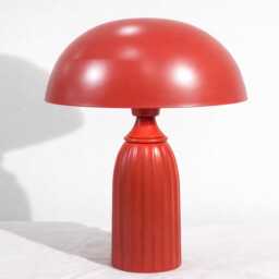 Table Lamp - Bold Modern Red Dome With Elegant Ribbed Column Base - Artistic Mid Century Bedside For Contemporary Home Decor - thumbnail 4