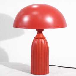 Table Lamp - Bold Modern Red Dome With Elegant Ribbed Column Base - Artistic Mid Century Bedside For Contemporary Home Decor - thumbnail 2