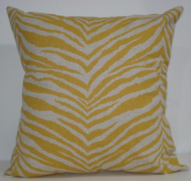 New 18x18 Inch Designer Handmade Pillow Case in Zebra Print Corn Yellow & Linen Color Fabric