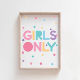 Girls Only Print, Bedroom Decor, Posters, Wall Art, Pastel Colours Pink, Playroom Room, Toddler - thumbnail 1