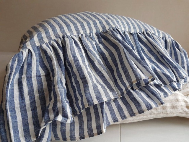 Striped Linen Pillowcase With Ruffles Nautical Style Washed Pillow Sham - image 1
