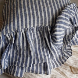 Striped Linen Pillowcase With Ruffles Nautical Style Washed Pillow Sham - thumbnail 3