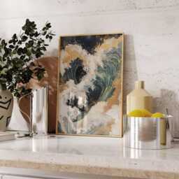 Golden Wave Poster, Japanese Ocean Wall Art, Abstract Sea Print - thumbnail 3