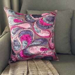 Purple Art Silk Sequin Embroidered Abstract Pattern Throw Pillow Cover, 16x16 Deco Cushion Cover - Royal Obsession - thumbnail 3
