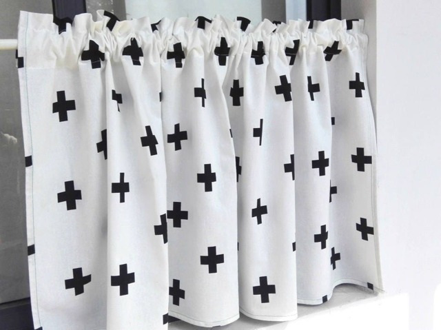 Plus Sign Cafe Curtain Window Valance/Nursery Kitchen Treatment/Shower Curtain/Living Room Drapes-Custom Tie Up, Tab, Ikea Tape - image 1