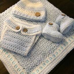Twin Gift Set - Crochet Blue Baby Blanket Pink & For Twins - thumbnail 2