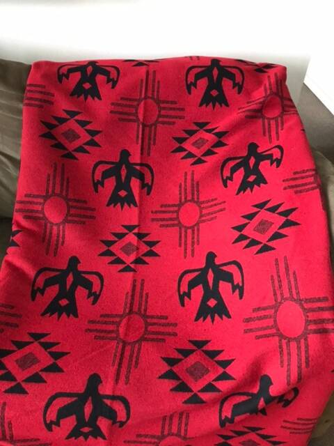 Wool Blend Blanket Throw in Red & Black Thunderbird Sun Print - image 1
