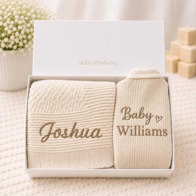 Personalised Unisex Baby Blanket & Cardigan Gift Set - Embroidered Name Shawl Newborn Boy Girl Babyshower Christening Keepsake - image 1