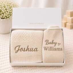 Personalised Unisex Baby Blanket & Cardigan Gift Set - Embroidered Name Shawl Newborn Boy Girl Babyshower Christening Keepsake