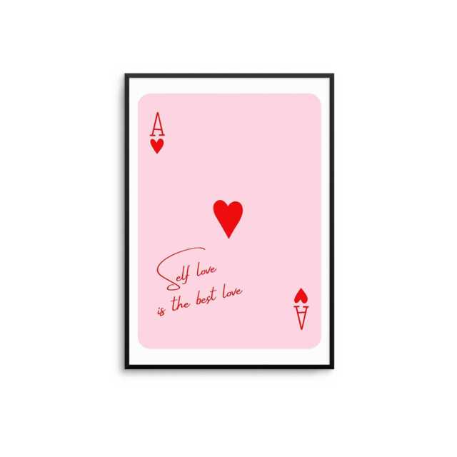 Ace Of Hearts Print Self Love Quote, Pink & Red Wall Art - image 1
