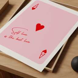 Ace Of Hearts Print Self Love Quote, Pink & Red Wall Art - thumbnail 3