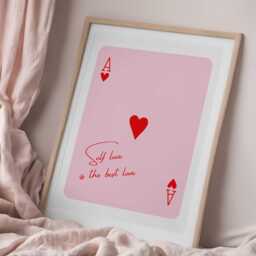 Ace Of Hearts Print Self Love Quote, Pink & Red Wall Art - thumbnail 2